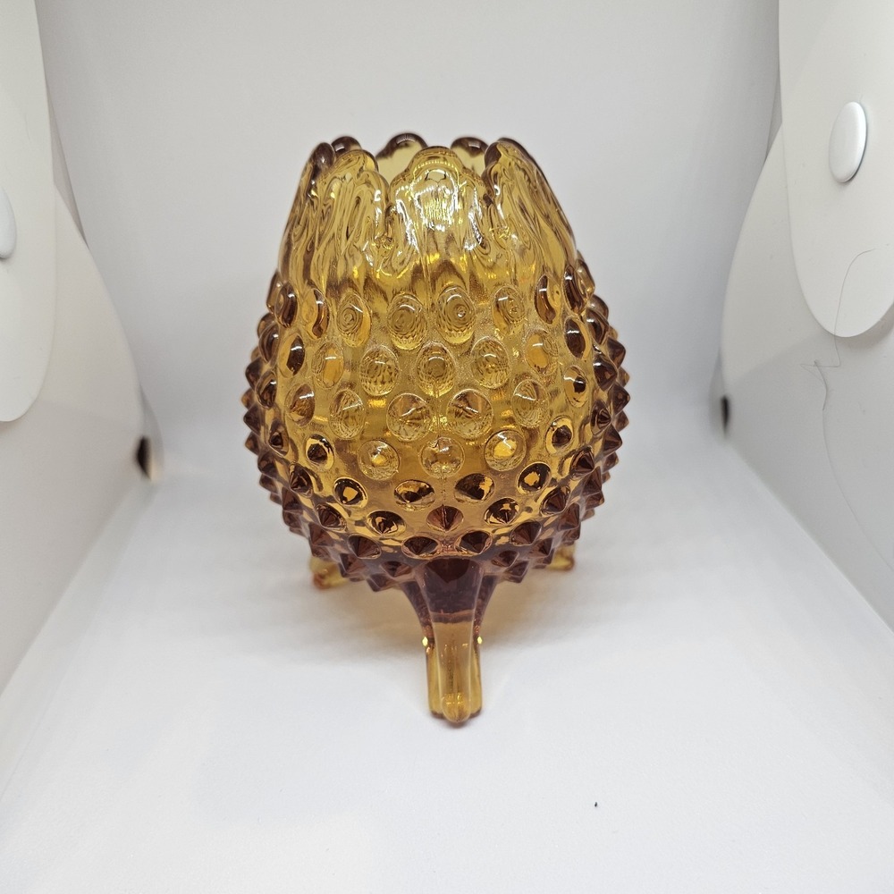 Vtg Hobnail Amber Fenton Glass Footed Rose Bowl /Egg Vase. 5" Tall